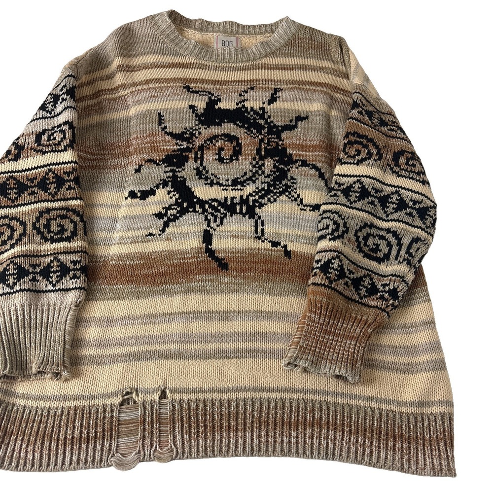 Urban Outfitters Celestial Sun Swirl Graphic Oversize Sweater Cream Brown Small